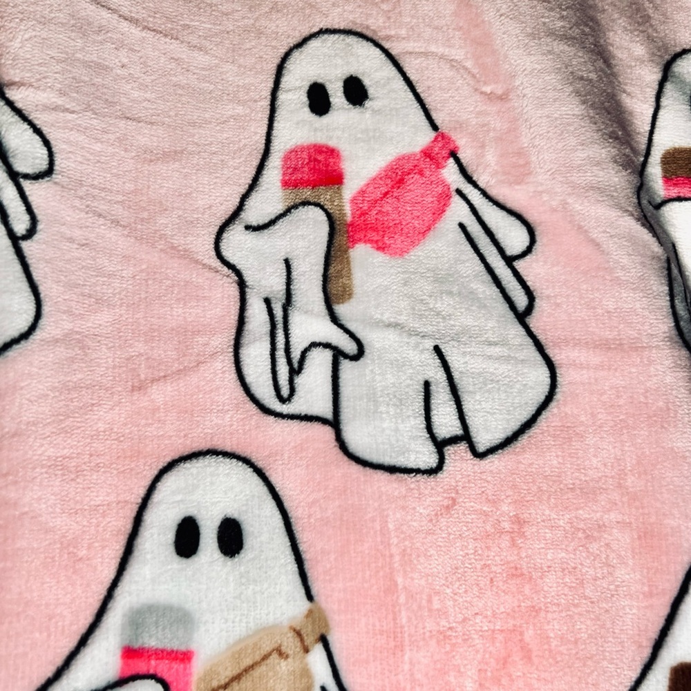 Halloween Cute Ghost Velvet Throw Blanket Ghostie w/Crossbody Bag & Coffee - Picture 8 of 11